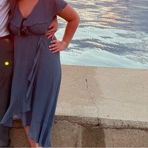 Show Me Your MuMu Blue Ruffled Tiered Midi Dress